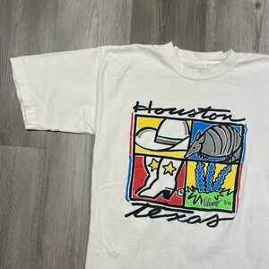 Vintage‎ 1991 Houston Texas Armadillo Cowboy Size Medium Western Animal Tshirt